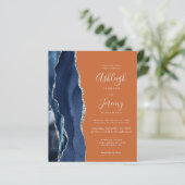Budget Navy Blue Orange Hochzeitseinladung (Stehend Vorderseite)