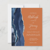 Budget Navy Blue Orange Hochzeitseinladung (Vorderseite)