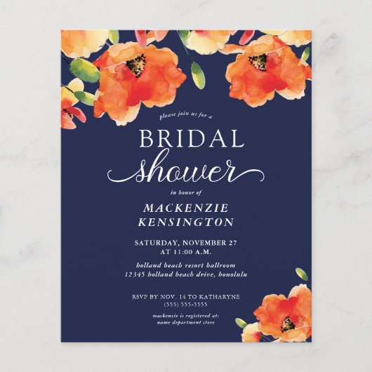 Budget Navy Blue Orange Poppy Brautparty (Vorderseite)