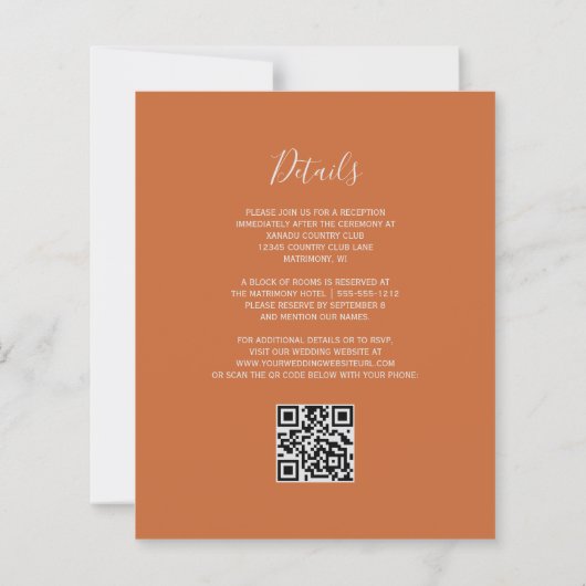 Budget Navy Blue Orange QR Code Hochzeit Einladung (Rückseite)