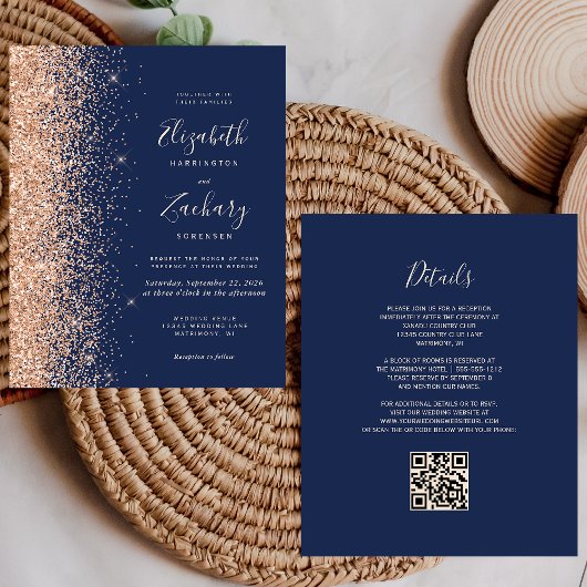 Budget Navy Blue Peach QR Code Hochzeit einladen