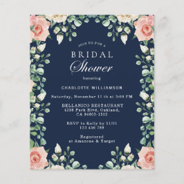 Budget Navy Blue Pink Floral Brautparty Flyer