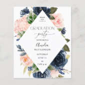 Budget Navy Blue & Pink Floral Graduation Party (Vorderseite)