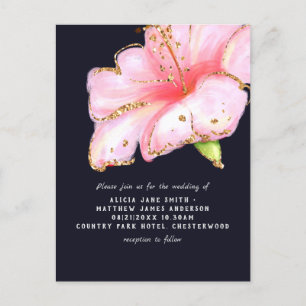 Budget Navy Blue Pink Gold Floral Wedites Einladun Feiertagspostkarte