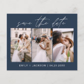 Budget Navy Blue QR Code - Save the Date 3 Foto Flyer (Vorne)