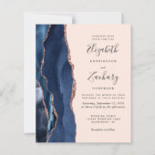 Budget Navy Blue Rose Gold Agate Blush Hochzeit (Vorderseite)