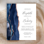 Budget Navy Blue Rose Gold Agate Wedite Einladung