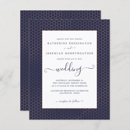 Budget Navy Blue Rose Gold Geometric Wedding (Vorne/Hinten)