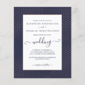 Budget Navy Blue Rose Gold Geometric Wedding (Vorderseite)