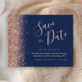 Budget Navy Blue Rose Gold Glitzer Save the Date