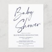 Budget Navy Blue Script Boy Baby Shower Einladung (Vorderseite)