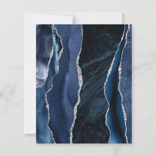 Budget Navy Blue Silver Agate Calligraphy Wedding (Rückseite)