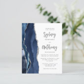 Budget Navy Blue Silver Agate Calligraphy Wedding (Stehend Vorderseite)