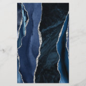 Budget Navy Blue Silver Agate Dark Wedding Menü (Rückseite)