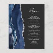 Budget Navy Blue Silver Agate Dark Wedding Menü (Vorderseite)