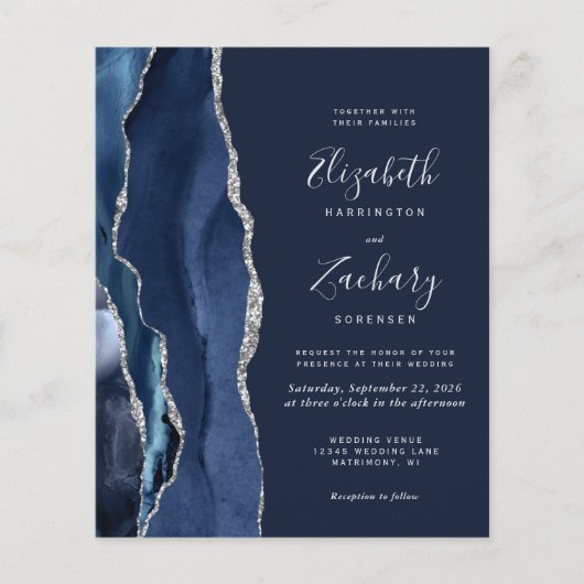Budget Navy Blue Silver Agate Hochzeit (Vorderseite)