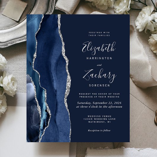 Budget Navy Blue Silver Agate Hochzeit