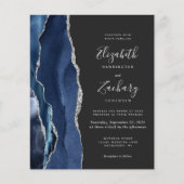 Budget Navy Blue Silver Agate Hochzeitseinladung (Vorderseite)