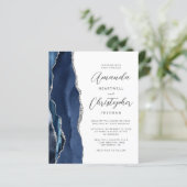 Budget Navy Blue Silver Agate Hochzeitseinladung (Stehend Vorderseite)