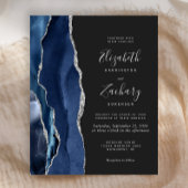 Budget Navy Blue Silver Agate Hochzeitseinladung