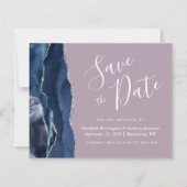 Budget Navy Blue Silver Agate Mauve Save the Date (Vorderseite)