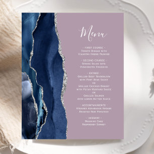 Budget Navy Blue Silver Agate Mauve Wedding Menü