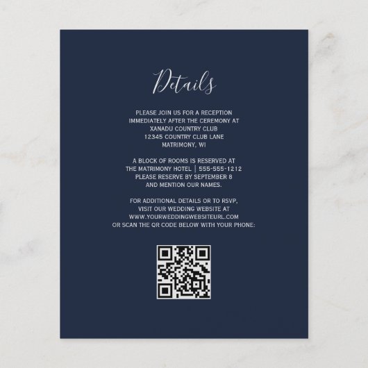 Budget Navy Blue Silver Agate QR Code Hochzeit (Rückseite)