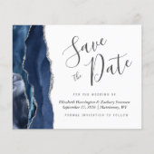Budget Navy Blue Silver Agate Save the Date (Vorderseite)