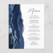 Budget Navy Blue Silver Agate Script Wedding Menü (Vorderseite)