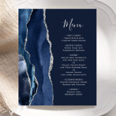 Budget Navy Blue Silver Agate Wedding Menü