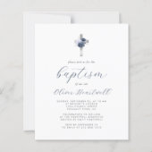 Budget Navy Blue Silver Floral Cross Boys Taufe (Vorderseite)