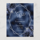 Budget Navy Blue Silver Floral Save the Date (Vorderseite)