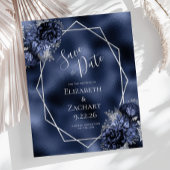 Budget Navy Blue Silver Floral Save the Date