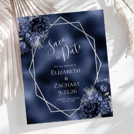 Budget Navy Blue Silver Floral Save the Date