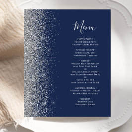 Budget Navy Blue Silver Glitzer Edge Wedding Menu