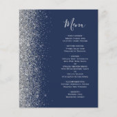 Budget Navy Blue Silver Glitzer Edge Wedding Menu (Vorderseite)