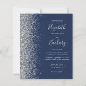 Budget Navy Blue Silver Glitzer Einladung Hochzeit (Vorderseite)
