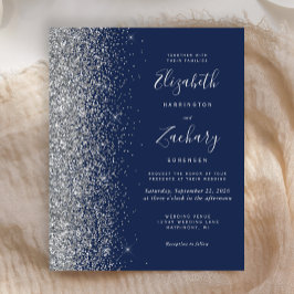 Budget Navy Blue Silver Glitzer Einladung Hochzeit