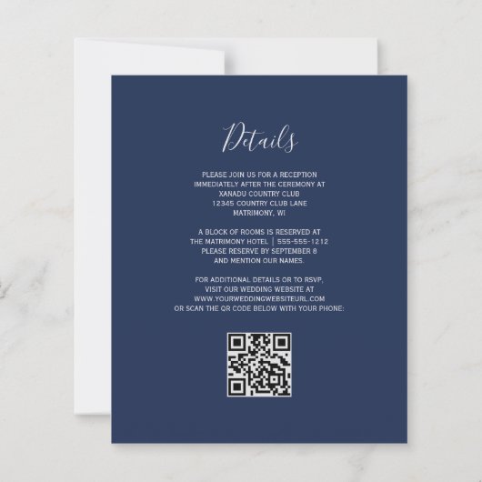 Budget Navy Blue Silver Glitzer QR Code Hochzeit (Rückseite)