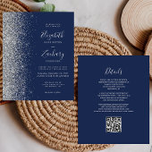 Budget Navy Blue Silver Glitzer QR Code Hochzeit