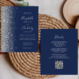 Budget Navy Blue Silver Glitzer QR Code Hochzeit