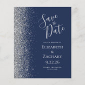 Budget Navy Blue Silver Glitzer Save the Date (Vorderseite)