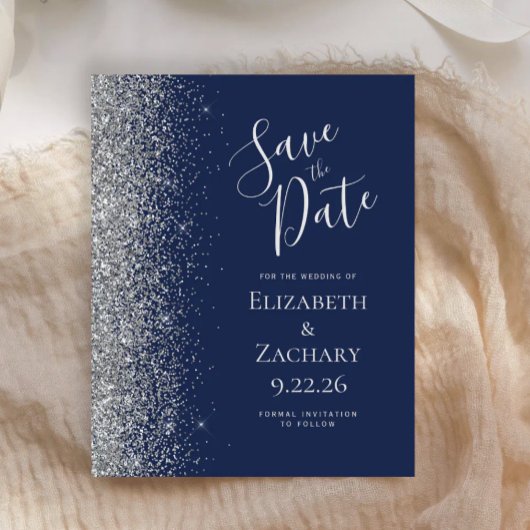 Budget Navy Blue Silver Glitzer Save the Date