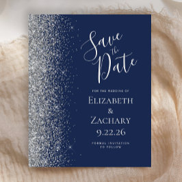Budget Navy Blue Silver Glitzer Save the Date