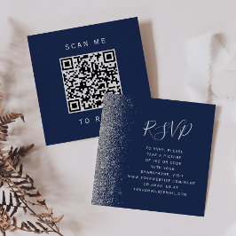Budget Navy Blue Silver Wedding QR Code UAWG Begleitkarte
