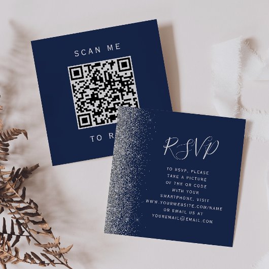 Budget Navy Blue Silver Wedding QR Code UAWG Begleitkarte