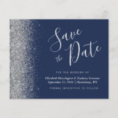 Budget Navy Blue Silver Wedding Save the Date (Vorderseite)