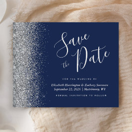 Budget Navy Blue Silver Wedding Save the Date