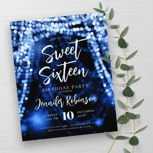 Budget Navy Blue String Lights Sweet 16 Einladung Flyer