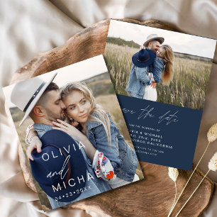 Budget Navy Blue Typografy Save the Date Foto Flyer